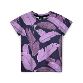 Детская футболка 3D с принтом Tropical leaves 4 purple в Новосибирске, 100% гипоаллергенный полиэфир | прямой крой, круглый вырез горловины, длина до линии бедер, чуть спущенное плечо, ткань немного тянется | Тематика изображения на принте: leaves | palms. тропические | tropical | листья | пальмы
