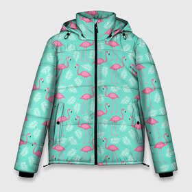 Мужская зимняя куртка 3D с принтом Flamingo в Новосибирске, верх — 100% полиэстер; подкладка — 100% полиэстер; утеплитель — 100% полиэстер | длина ниже бедра, свободный силуэт Оверсайз. Есть воротник-стойка, отстегивающийся капюшон и ветрозащитная планка. 

Боковые карманы с листочкой на кнопках и внутренний карман на молнии. | flamingo | leaves | листья | фламинго