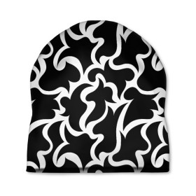 Шапка 3D с принтом Чёрно-белая мозаика в Новосибирске, 100% полиэстер | универсальный размер, печать по всей поверхности изделия | абстракция | белый | бесшовный | декоративный | дублировать | мозаика | орнамент | пазл | повторять | пятна | узор | чёрный