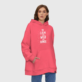 Худи SuperOversize хлопок с принтом Keep calm and wash your hands. в Новосибирске, 70% хлопок, 30% полиэстер, мягкий начес внутри | карман-кенгуру, эластичная резинка на манжетах и по нижней кромке, двухслойный капюшон
 | acute respiratory infections | bacteria | care | coronavirus | disease | epidemic | foam | hand | hand wash | hands | health | hygiene | influenza | keep calm | lettering | letters | medical | mic