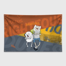 Флаг-баннер с принтом Финн и Джейк в Новосибирске, 100% полиэстер | размер 67 х 109 см, плотность ткани — 95 г/м2; по краям флага есть четыре люверса для крепления | vdpartat | время приключений | финн и джейк