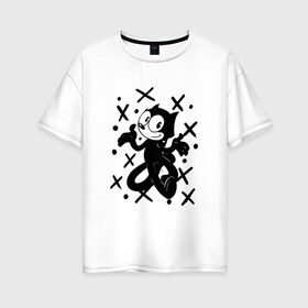 Женская футболка хлопок Oversize с принтом Felix The Cat в Новосибирске, 100% хлопок | свободный крой, круглый ворот, спущенный рукав, длина до линии бедер
 | cat | felix | the | детские | женские | и | кот | кота | кошка | мужские | принт | с котами | с котом | с кошкой | с принтом | супер | супер кот | феликс | черная | черного кота | черной | черный