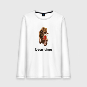 Мужской лонгслив хлопок с принтом Bear time в Новосибирске, 100% хлопок |  | bear | bear time | bike | moto | motorbike | motorcycle | scooter | медведь | миша | мишка | мопед | мото | мотоцикл