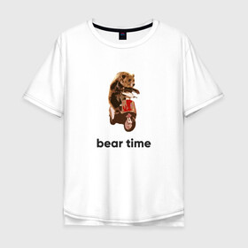 Мужская футболка хлопок Oversize с принтом Bear time в Новосибирске, 100% хлопок | свободный крой, круглый ворот, “спинка” длиннее передней части | bear | bear time | bike | moto | motorbike | motorcycle | scooter | медведь | миша | мишка | мопед | мото | мотоцикл