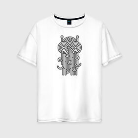 Женская футболка хлопок Oversize с принтом Летающий макаронный монстр в Новосибирске, 100% хлопок | свободный крой, круглый ворот, спущенный рукав, длина до линии бедер
 | белый | еда | летать | линии | макароны | монстр | орнамент | спагетти | стиль | узор | черный