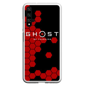 Чехол для Honor 20 с принтом Ghost в Новосибирске, Силикон | Область печати: задняя сторона чехла, без боковых панелей | Тематика изображения на принте: ghost of tsushima | playstation 4 | бесшумный | дзин | красный листок | монгол | монголы | монгольская империя | призрак | самураи | самурай | хан | цусима | япония