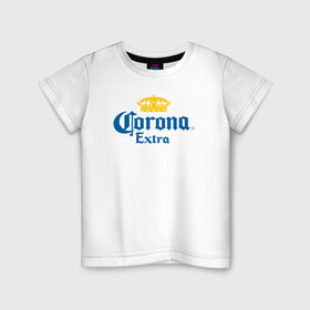 Детская футболка хлопок с принтом Corona Extra Коронавирус в Новосибирске, 100% хлопок | круглый вырез горловины, полуприлегающий силуэт, длина до линии бедер | Тематика изображения на принте: beer | corona | corona virus | coronavirus | virus | вирус | корона | коронавирус
