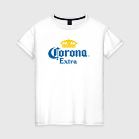 Женская футболка хлопок с принтом Corona Extra Коронавирус в Новосибирске, 100% хлопок | прямой крой, круглый вырез горловины, длина до линии бедер, слегка спущенное плечо | beer | corona | corona virus | coronavirus | virus | вирус | корона | коронавирус