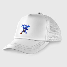 Детская кепка тракер с принтом SONIC в Новосибирске, Козырек - 100% хлопок. Кепка - 100% полиэстер, Задняя часть - сетка | универсальный размер, пластиковая застёжка | Тематика изображения на принте: animal | games | hedgehog | sega | sonic | speed | speed sonic | быстрый ёж | ёж | ёжик | игры | персонаж | сега | синий ёж | скорость | соник