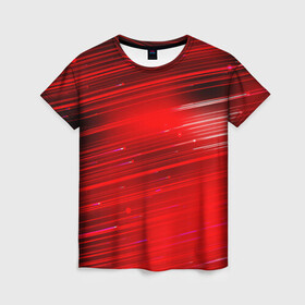 Женская футболка 3D с принтом Красный свет в Новосибирске, 100% полиэфир ( синтетическое хлопкоподобное полотно) | прямой крой, круглый вырез горловины, длина до линии бедер | красночерный | красный | полосы | свет | свечение | текстуры | черно красный | черный
