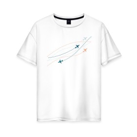 Женская футболка хлопок Oversize с принтом Flight track в Новосибирске, 100% хлопок | свободный крой, круглый ворот, спущенный рукав, длина до линии бедер
 | авиация | пилот | самолет | стюардесса