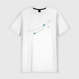 Мужская футболка премиум с принтом Flight track в Новосибирске, 92% хлопок, 8% лайкра | приталенный силуэт, круглый вырез ворота, длина до линии бедра, короткий рукав | Тематика изображения на принте: авиация | пилот | самолет | стюардесса