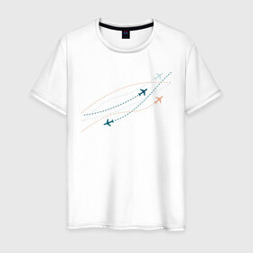 Мужская футболка хлопок с принтом Flight track в Новосибирске, 100% хлопок | прямой крой, круглый вырез горловины, длина до линии бедер, слегка спущенное плечо. | авиация | пилот | самолет | стюардесса