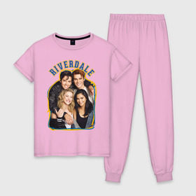 Женская пижама хлопок с принтом Riverdale heroes в Новосибирске, 100% хлопок | брюки и футболка прямого кроя, без карманов, на брюках мягкая резинка на поясе и по низу штанин | go bulldogs | jughead | pop s | riverdale | vdgerir