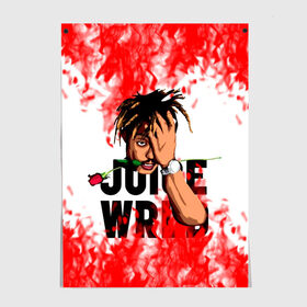 Постер с принтом Juice WRLD. в Новосибирске, 100% бумага
 | бумага, плотность 150 мг. Матовая, но за счет высокого коэффициента гладкости имеет небольшой блеск и дает на свету блики, но в отличии от глянцевой бумаги не покрыта лаком | eminem | godzilla | juice wrld | rap | американский рэпер | годзила | зарубежный реп | маршалл брюс мэтерс | музыка | реп | рэпер | эминем