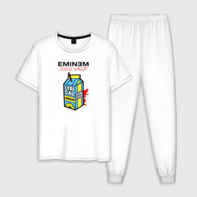 Мужская пижама хлопок с принтом Eminem Juice WRLD Godzilla в Новосибирске, 100% хлопок | брюки и футболка прямого кроя, без карманов, на брюках мягкая резинка на поясе и по низу штанин
 | 100 сок | eminem | godzilla | juice | juice wrld | logo | music | rap | альбом | годзилла | джус | джюс | лейбл | лирика | лирический | лого | логотип | рэп | сок | трубочка | эминем
