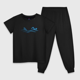 Детская пижама хлопок с принтом Реальный спорт в Новосибирске, 100% хлопок |  брюки и футболка прямого кроя, без карманов, на брюках мягкая резинка на поясе и по низу штанин
 | Тематика изображения на принте: акула | море | плавание | подарок | ретро | синий | спорт