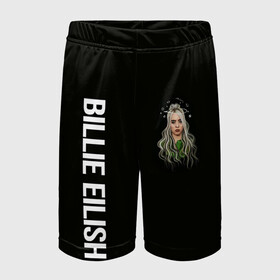 Детские спортивные шорты 3D с принтом BILLIE EILISH в Новосибирске,  100% полиэстер
 | пояс оформлен широкой мягкой резинкой, ткань тянется
 | ayelish | bad guy | bellyache | bilie eilish | bilie elish | billie | billie eilish | eilish | electronic | elish | music | били айлиш | билли айлиш | эйлиш | элиш