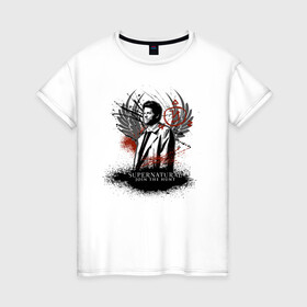 Женская футболка хлопок с принтом Castiel в Новосибирске, 100% хлопок | прямой крой, круглый вырез горловины, длина до линии бедер, слегка спущенное плечо | castiel | supernatural | vdzabma | кастиэль | сверхъестественное