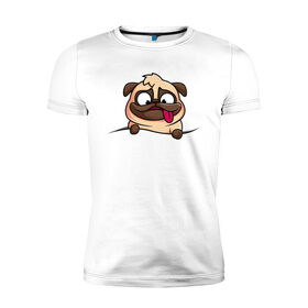 Мужская футболка хлопок Slim с принтом Мопс в Новосибирске, 92% хлопок, 8% лайкра | приталенный силуэт, круглый вырез ворота, длина до линии бедра, короткий рукав | pug | милые создания | мопс | пес | рисунок | собака | собачка | щенок | щенок мопс