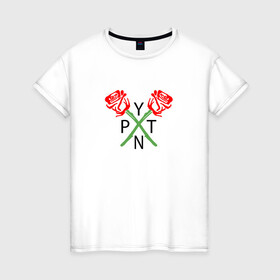 Женская футболка хлопок с принтом PAYTON MOORMEIER (НА СПИНЕ) в Новосибирске, 100% хлопок | прямой крой, круглый вырез горловины, длина до линии бедер, слегка спущенное плечо | flower | payton moormeier | roses | tiktok | блогер | пейтон | пейтон моормиер | розы | тикток | тиктокер | цветы | ютубер