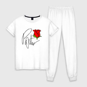 Женская пижама хлопок с принтом PAYTON MOORMEIER (НА СПИНЕ) в Новосибирске, 100% хлопок | брюки и футболка прямого кроя, без карманов, на брюках мягкая резинка на поясе и по низу штанин | flower | payton moormeier | roses | tiktok | блогер | пейтон | пейтон моормиер | розы | тикток | тиктокер | цветы | ютубер