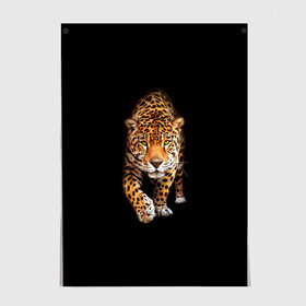 Постер с принтом Ягуар в Новосибирске, 100% бумага
 | бумага, плотность 150 мг. Матовая, но за счет высокого коэффициента гладкости имеет небольшой блеск и дает на свету блики, но в отличии от глянцевой бумаги не покрыта лаком | animal | art | black | cat | hunter | jaguar | leopard | арт | гепард | голова | животное | животные | зверь | клыки | кот | кошка | леопард | охотник | темнота | хищник | ягуар