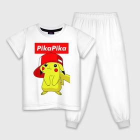 Детская пижама хлопок с принтом ПИКАЧУ в Новосибирске, 100% хлопок |  брюки и футболка прямого кроя, без карманов, на брюках мягкая резинка на поясе и по низу штанин
 | pika pika | pikachu | pokemon | пика пика | пикачу | покемон