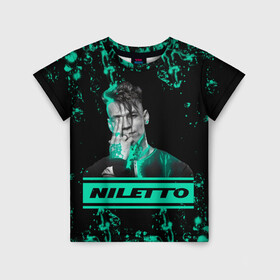 Детская футболка 3D с принтом NILETTO. в Новосибирске, 100% гипоаллергенный полиэфир | прямой крой, круглый вырез горловины, длина до линии бедер, чуть спущенное плечо, ткань немного тянется | niletto | rap | данила прытков | любимка | музыка | нилетто | певец | реп