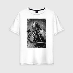 Женская футболка хлопок Oversize с принтом девушка в противогазе в Новосибирске, 100% хлопок | свободный крой, круглый ворот, спущенный рукав, длина до линии бедер
 | covid 2019 | апокалипсис | вирус | коронавирус | маска | пандемия | эпидемия