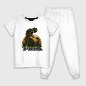 Детская пижама хлопок с принтом T-Rex в Новосибирске, 100% хлопок |  брюки и футболка прямого кроя, без карманов, на брюках мягкая резинка на поясе и по низу штанин
 | dino | dinosaurs | t rex | trex | вымирание | дино | динозавр | зубы | ледниковый | ледниковый период | мамонт | опасность | оскал | пасть | т рекс | ти рекс | тирекс | хвост | холод | чешуя