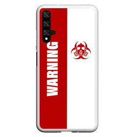 Чехол для Honor 20 с принтом Warning Virus в Новосибирске, Силикон | Область печати: задняя сторона чехла, без боковых панелей | 2019   ncov | coronavirus | covid | covid 19 | ncov | virus | арт | биологическая опасность | болезнь | вирус | знак | карантин | корона | коронавирус | короновирус | мем | мой руки | оставайся дома | пандемия | помой руки