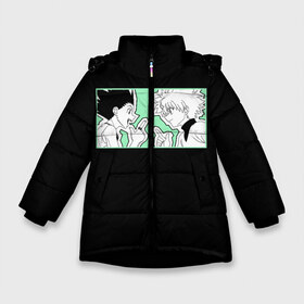 Зимняя куртка для девочек 3D с принтом Hunter x Hunter Гон и Киллуа в Новосибирске, ткань верха — 100% полиэстер; подклад — 100% полиэстер, утеплитель — 100% полиэстер. | длина ниже бедра, удлиненная спинка, воротник стойка и отстегивающийся капюшон. Есть боковые карманы с листочкой на кнопках, утяжки по низу изделия и внутренний карман на молнии. 

Предусмотрены светоотражающий принт на спинке, радужный светоотражающий элемент на пуллере молнии и на резинке для утяжки. | Тематика изображения на принте: gon | gon freecss | hunter x hunter | hxh | killua | killua zoldyck | аниме | гон | гон фрикс | каваи | манга | охотник х охотник | охотникхохотник