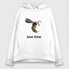 Женское худи Oversize хлопок с принтом Bee time в Новосибирске, френч-терри — 70% хлопок, 30% полиэстер. Мягкий теплый начес внутри —100% хлопок | боковые карманы, эластичные манжеты и нижняя кромка, капюшон на магнитной кнопке | Тематика изображения на принте: bee | bee time | sting | tranimals | wings | жало | оса | пчела | шершень