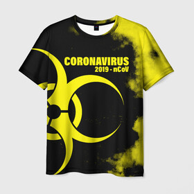 Мужская футболка 3D с принтом Coronavirus 2019 - nCoV в Новосибирске, 100% полиэфир | прямой крой, круглый вырез горловины, длина до линии бедер | 2019   ncov | coronavirus | covid | covid 19 | ncov | virus | арт | биологическая опасность | болезнь | вирус | знак | карантин | корона | коронавирус | короновирус | мем | мой руки | оставайся дома | пандемия | помой руки