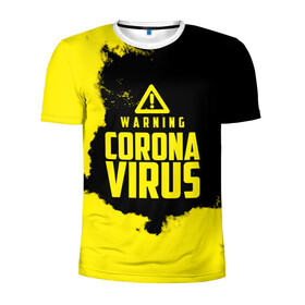 Мужская футболка 3D спортивная с принтом Warning Coronavirus в Новосибирске, 100% полиэстер с улучшенными характеристиками | приталенный силуэт, круглая горловина, широкие плечи, сужается к линии бедра | 2019   ncov | coronavirus | covid | covid 19 | ncov | virus | арт | биологическая опасность | болезнь | вирус | знак | карантин | корона | коронавирус | короновирус | мем | мой руки | оставайся дома | пандемия | помой руки
