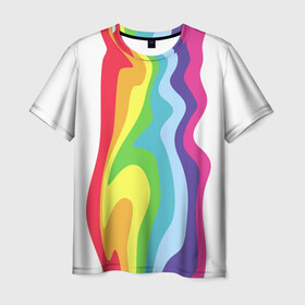 Мужская футболка 3D с принтом Радуга (Oko) в Новосибирске, 100% полиэфир | прямой крой, круглый вырез горловины, длина до линии бедер | 1 | oko | апреля | биба | боба | весело | друг | единорог | единорожка | лайки | око | подруга | прикол | радуга | радужный | разноцветная | река | смайл | смешно | тошнит | треш | улыбка | фон | цвета | цветная