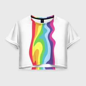 Женская футболка Crop-top 3D с принтом Радуга (Oko) в Новосибирске, 100% полиэстер | круглая горловина, длина футболки до линии талии, рукава с отворотами | 1 | oko | апреля | биба | боба | весело | друг | единорог | единорожка | лайки | око | подруга | прикол | радуга | радужный | разноцветная | река | смайл | смешно | тошнит | треш | улыбка | фон | цвета | цветная