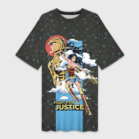 Платье-футболка 3D с принтом Fight for justice в Новосибирске,  |  | 1984 | cheetah | dc comics | diana prince | vdkotan | wonder women | ww84 | антиопа | вандер вумен | галь гадот | гепарда | диана принс | стив тревор | чудо женщина