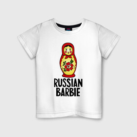 Детская футболка хлопок с принтом Russian barbie в Новосибирске, 100% хлопок | круглый вырез горловины, полуприлегающий силуэт, длина до линии бедер | Тематика изображения на принте: barbie | russian | russian barbie | барби | матрёшка | русская барби