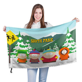 Флаг 3D с принтом ЮЖНЫЙ ПАРК | SOUTH PARK (Z) в Новосибирске, 100% полиэстер | плотность ткани — 95 г/м2, размер — 67 х 109 см. Принт наносится с одной стороны | kenny | south park | кенни | мультфильмы | южный парк