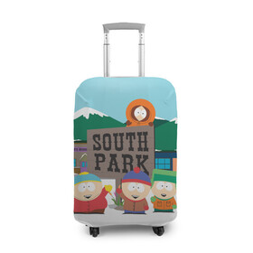 Чехол для чемодана 3D с принтом ЮЖНЫЙ ПАРК | SOUTH PARK (Z) в Новосибирске, 86% полиэфир, 14% спандекс | двустороннее нанесение принта, прорези для ручек и колес | Тематика изображения на принте: kenny | south park | кенни | мультфильмы | южный парк