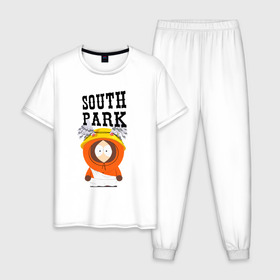 Мужская пижама хлопок с принтом South Park Кенни в Новосибирске, 100% хлопок | брюки и футболка прямого кроя, без карманов, на брюках мягкая резинка на поясе и по низу штанин
 | south park | баттерс | кайл | кени | кеннет | кенни | мультик | саус парк | стэнли | эрик | южный парк