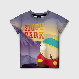 Детская футболка 3D с принтом South Park Картмен в Новосибирске, 100% гипоаллергенный полиэфир | прямой крой, круглый вырез горловины, длина до линии бедер, чуть спущенное плечо, ткань немного тянется | Тематика изображения на принте: south park | баттерс | кайл | картмен | кени | кеннет | кенни | мультик | саус парк | стэнли | эрик | южный парк