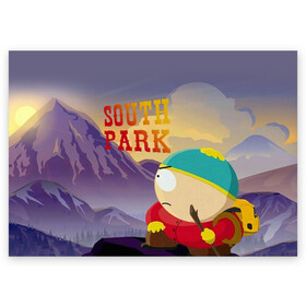 Поздравительная открытка с принтом South Park Картмен в Новосибирске, 100% бумага | плотность бумаги 280 г/м2, матовая, на обратной стороне линовка и место для марки
 | Тематика изображения на принте: south park | баттерс | кайл | картмен | кени | кеннет | кенни | мультик | саус парк | стэнли | эрик | южный парк