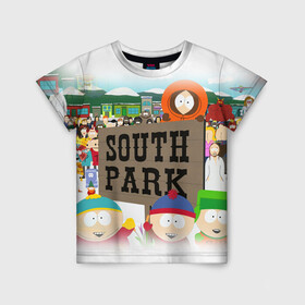 Детская футболка 3D с принтом ЮЖНЫЙ ПАРК в Новосибирске, 100% гипоаллергенный полиэфир | прямой крой, круглый вырез горловины, длина до линии бедер, чуть спущенное плечо, ткань немного тянется | kenny | south park | кенни | мультфильмы | саус парк | южный парк