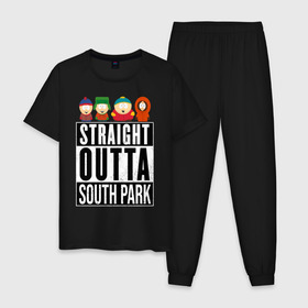 Мужская пижама хлопок с принтом SOUTH PARK в Новосибирске, 100% хлопок | брюки и футболка прямого кроя, без карманов, на брюках мягкая резинка на поясе и по низу штанин
 | Тематика изображения на принте: animation | cartman | colorado | eric | gangsta | hip hop | kenny | n.w.a | san | south park | usa | жесть | кайл | картман | кенни | мультфильмы | шикарно | эрик | южный парк