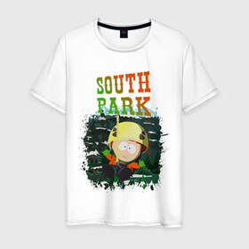Мужская футболка хлопок с принтом South Park в Новосибирске, 100% хлопок | прямой крой, круглый вырез горловины, длина до линии бедер, слегка спущенное плечо. | south park | баттерс | кайл | картман | картмен | кени | кеннет | кенни | мультик | саус парк | стэнли | эрик | южный парк