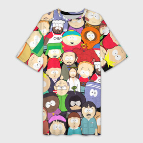 Платье-футболка 3D с принтом South Park персонажи в Новосибирске,  |  | park | south | south park | брофловски | герои | кайл | картман | кени | марж | они убили кени | парк | персонажи | ренди | рэнди | сволочи | стен | стэнн | южный | южный парк
