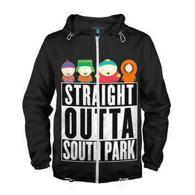Мужская ветровка 3D с принтом South Park в Новосибирске, 100% полиэстер | подол и капюшон оформлены резинкой с фиксаторами, два кармана без застежек по бокам, один потайной карман на груди | cartman | kenny | park | south | southpark | картман | кенни | мульт | мультик | парк | персонаж | персонажи | сериал | южный